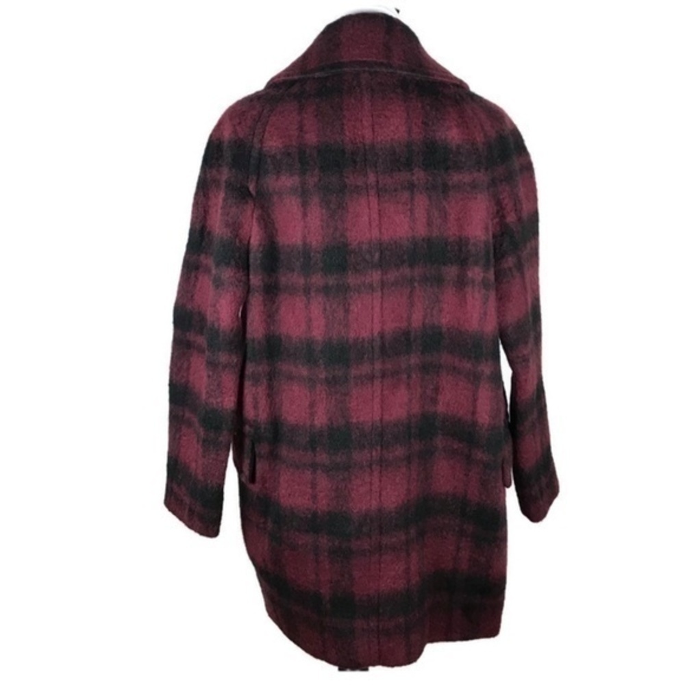 Coach Dark Cranberry Wool Buffalo Plaid Peacoat Size Medium - Picture 3 of 7
